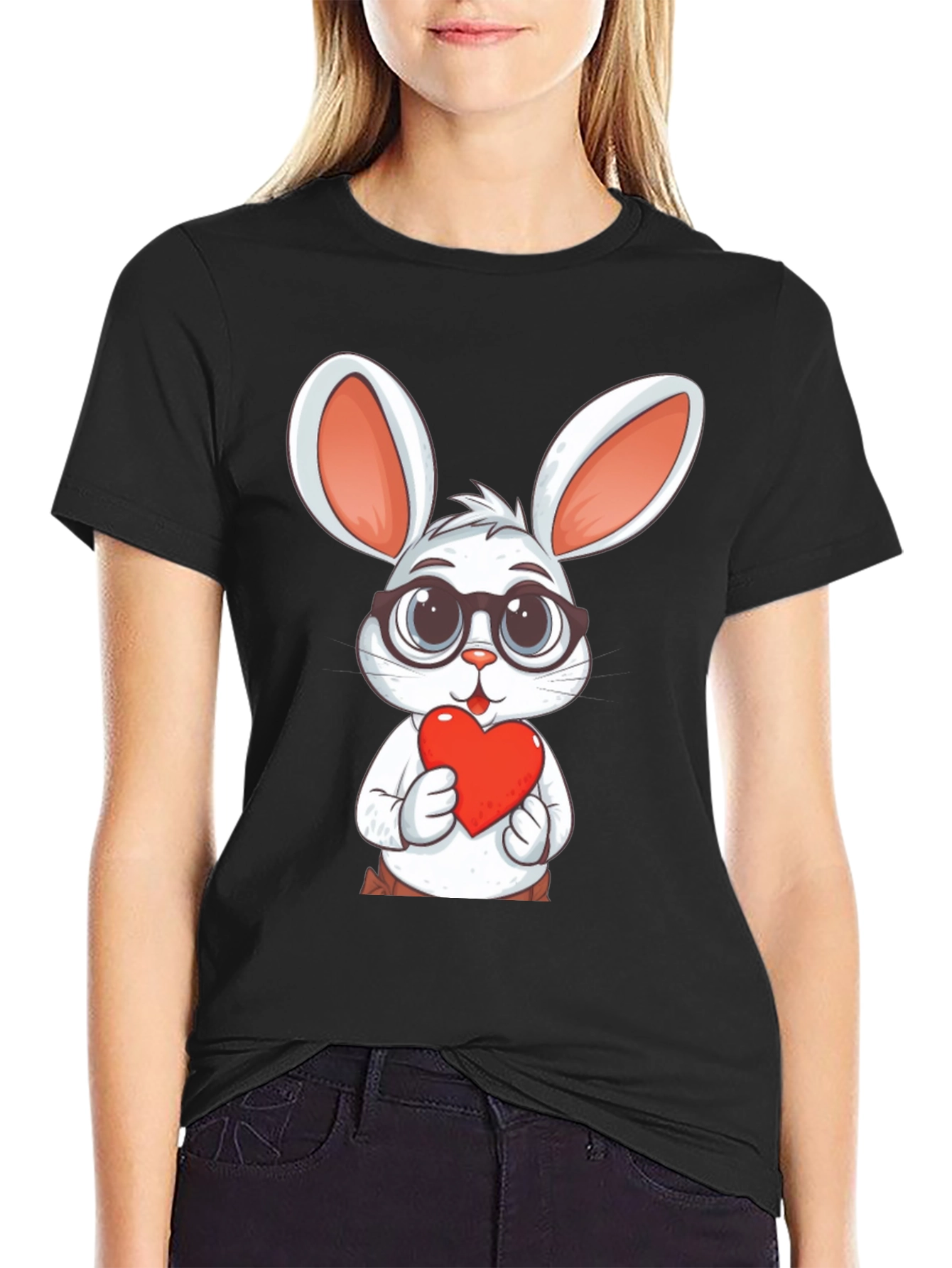 Cute Bunny with Heart Graphic T-Shirt