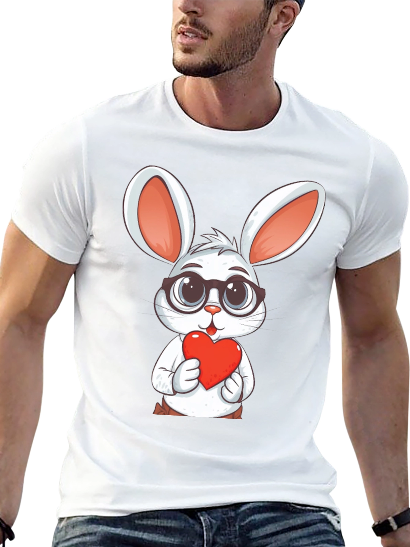Cute Bunny with Heart Graphic T-Shirt