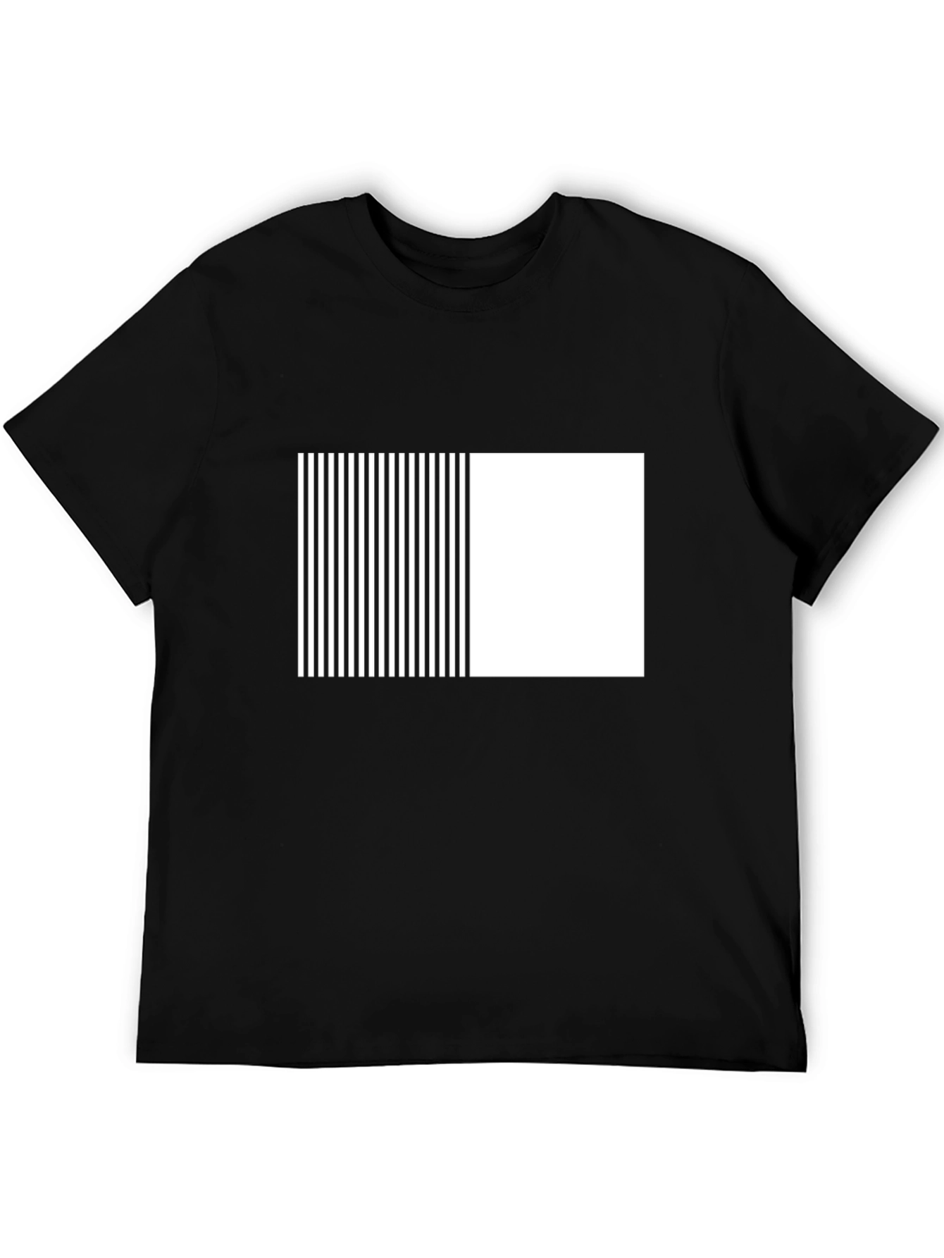 Modern Black Tee with Geometric Stripe Block Design