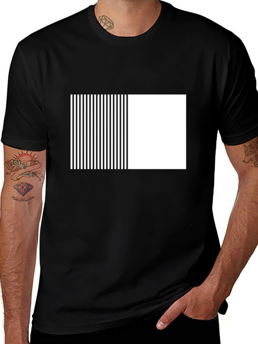 Modern Black Tee with Geometric Stripe Block Design