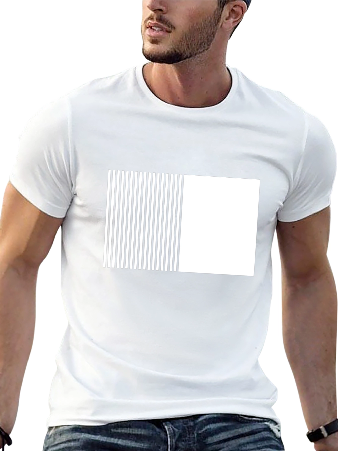 Modern Black Tee with Geometric Stripe Block Design