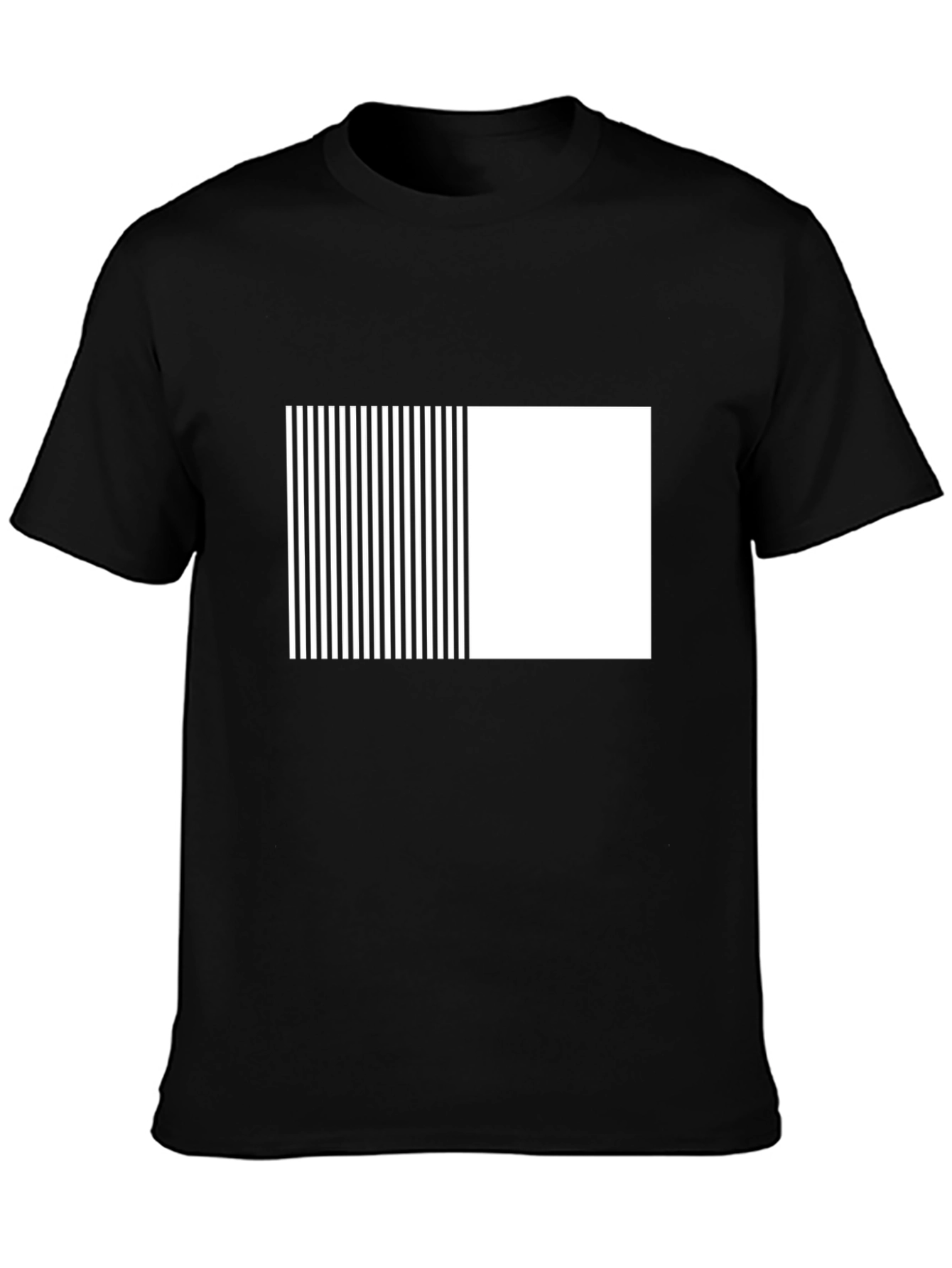 Modern Black Tee with Geometric Stripe Block Design