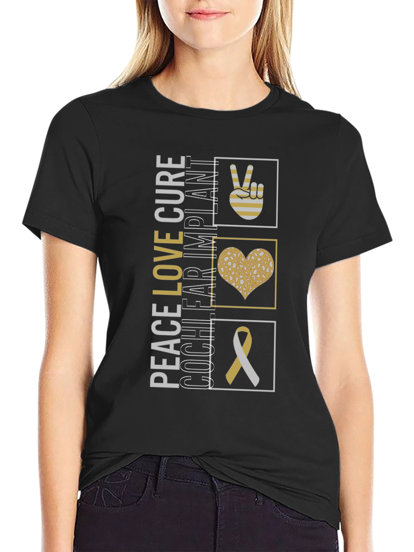 Peace Love Cure Cochlear Implant Awareness T-Shirt