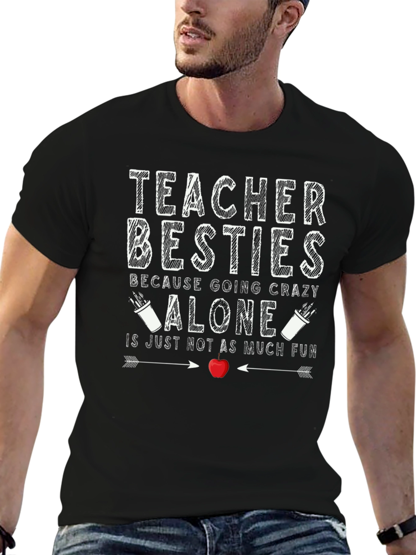 Teacher Besties Graphic T-Shirt - Black