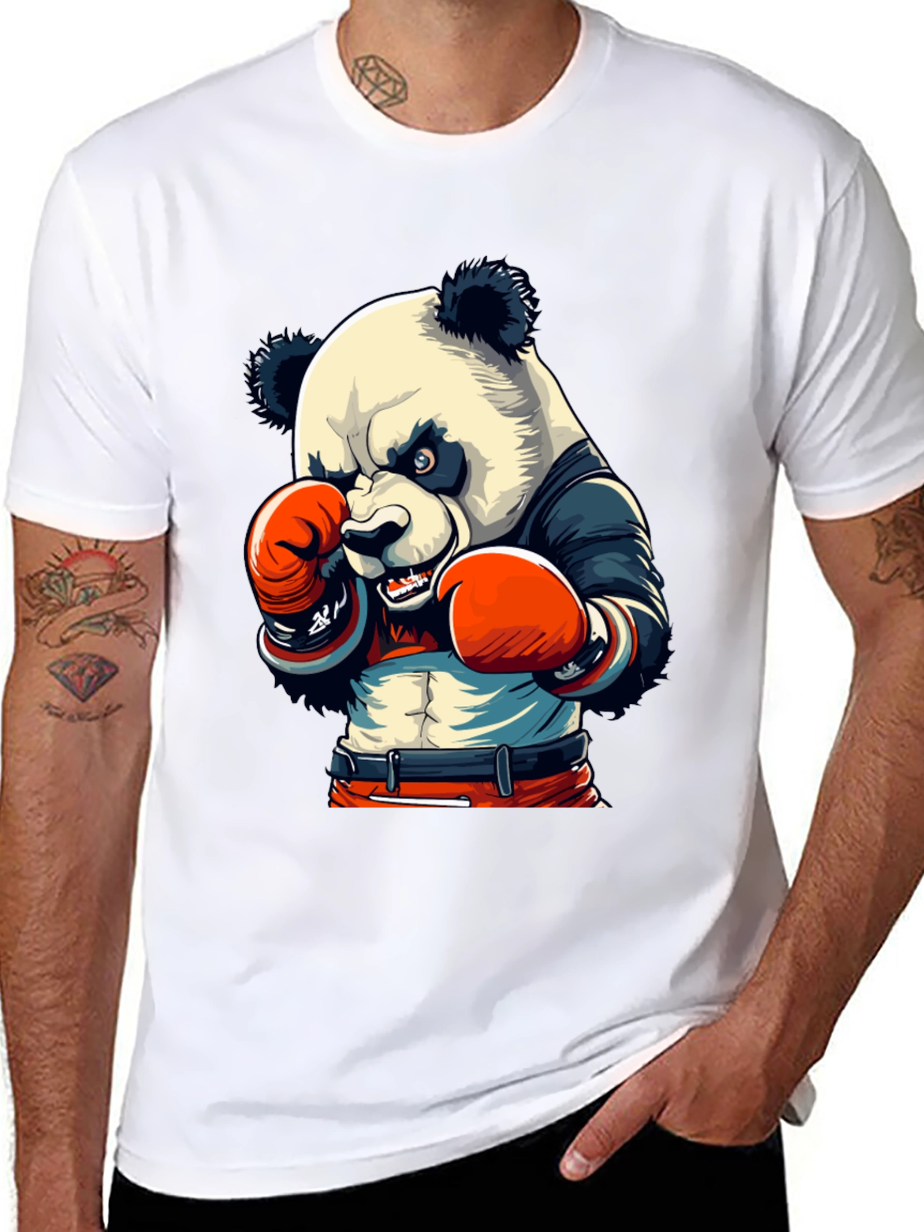 Panda Boxer Graphic Tee - Mens Black T-Shirt