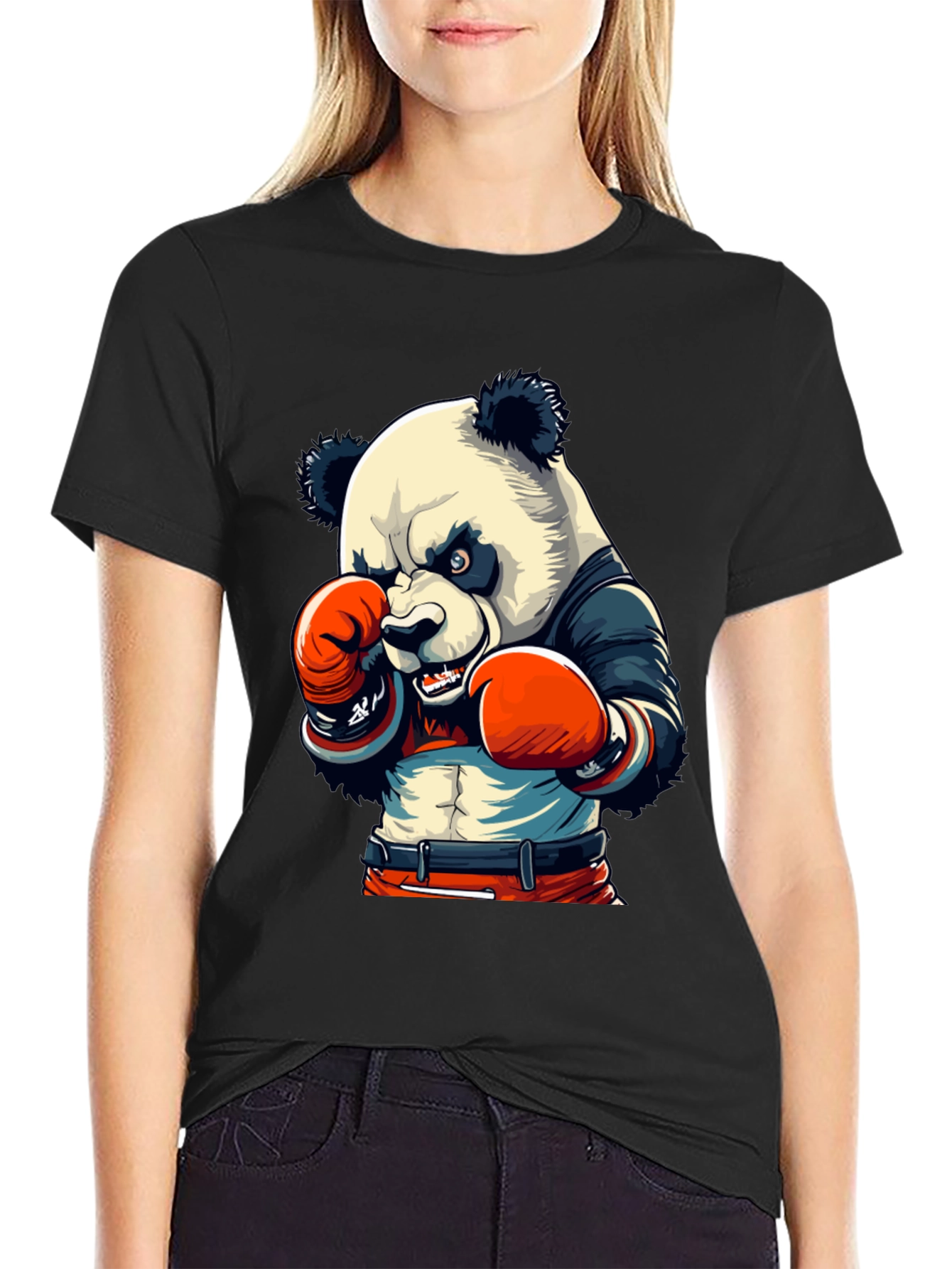 Panda Boxer Graphic Tee - Mens Black T-Shirt