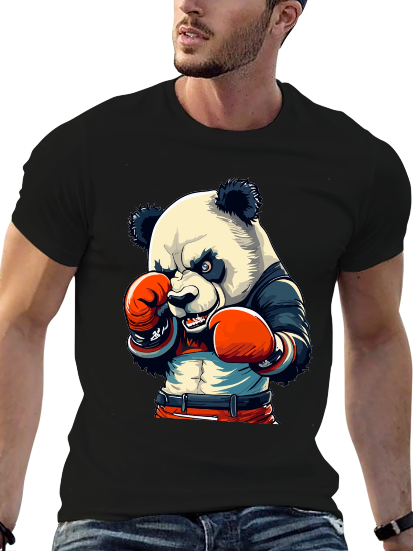 Panda Boxer Graphic Tee - Mens Black T-Shirt