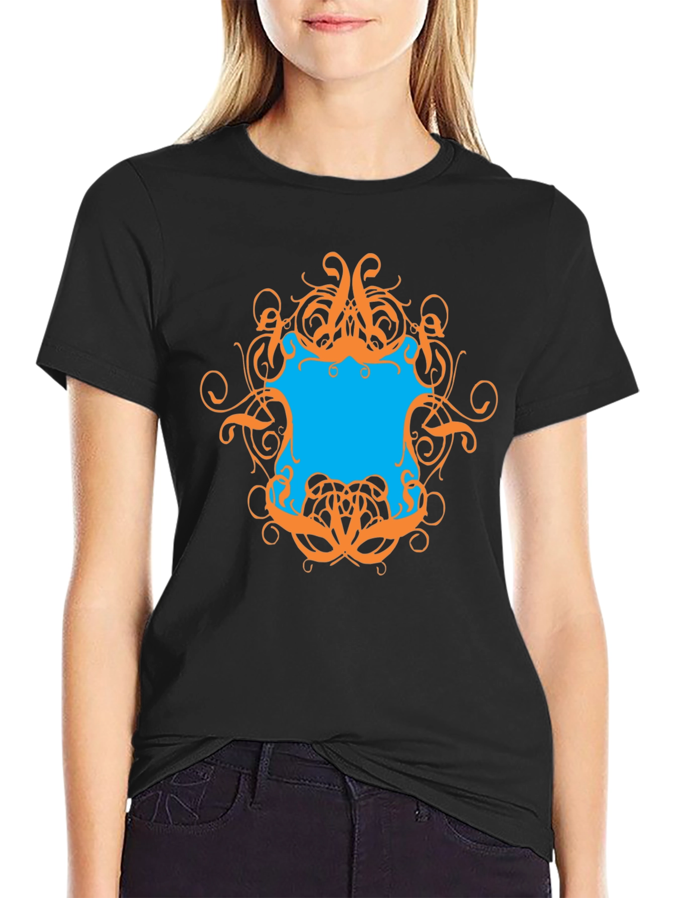 Graphic Tee - Black T-Shirt with Ornamental Design