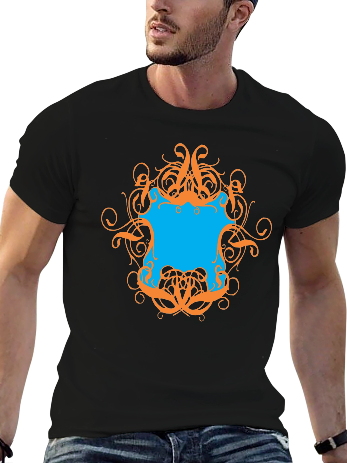 Graphic Tee - Black T-Shirt with Ornamental Design