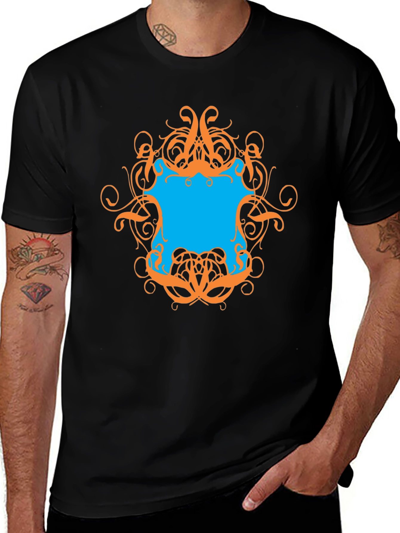 Graphic Tee - Black T-Shirt with Ornamental Design
