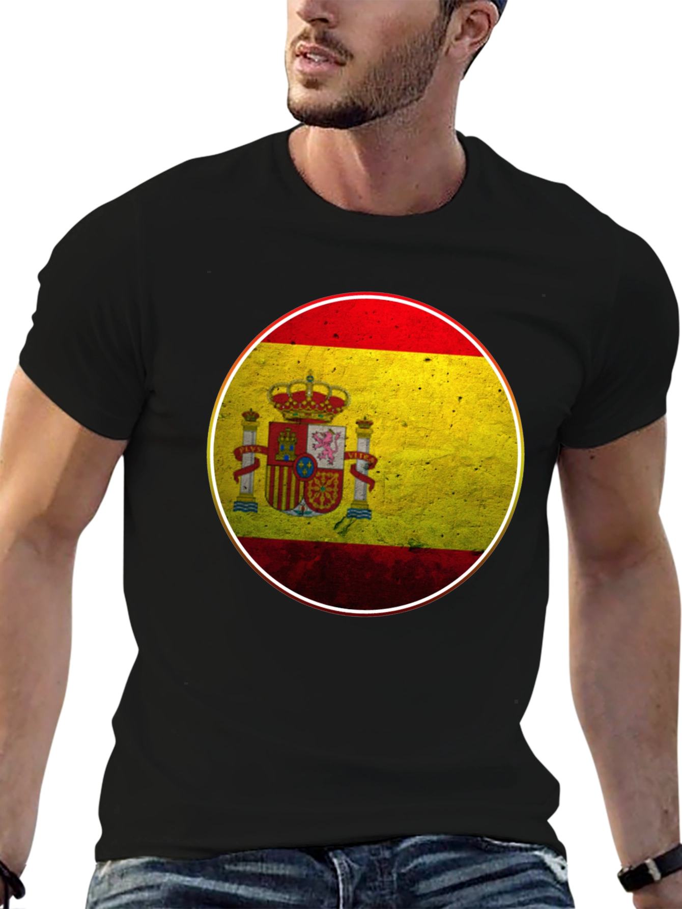 Spain Flag Graphic T-Shirt - Black Cotton Tee
