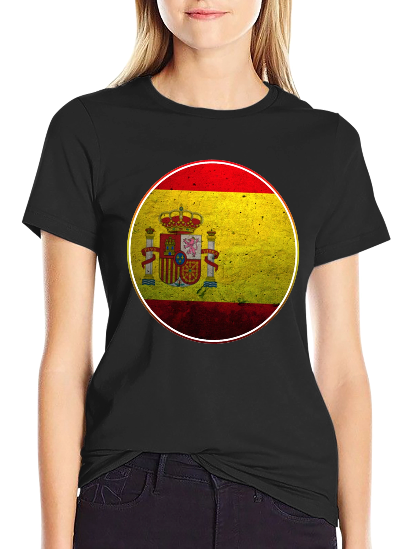 Spain Flag Graphic T-Shirt - Black Cotton Tee