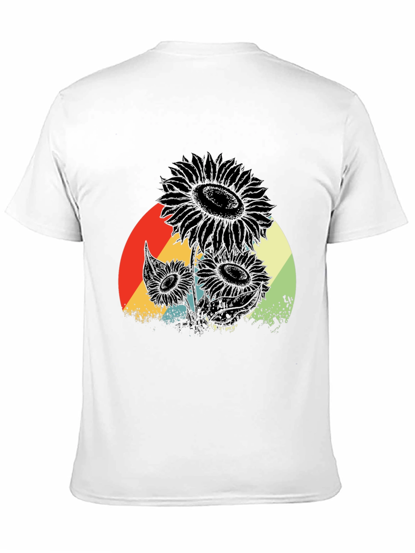 Retro Sunflower Graphic Tee - Black Cotton T-Shirt
