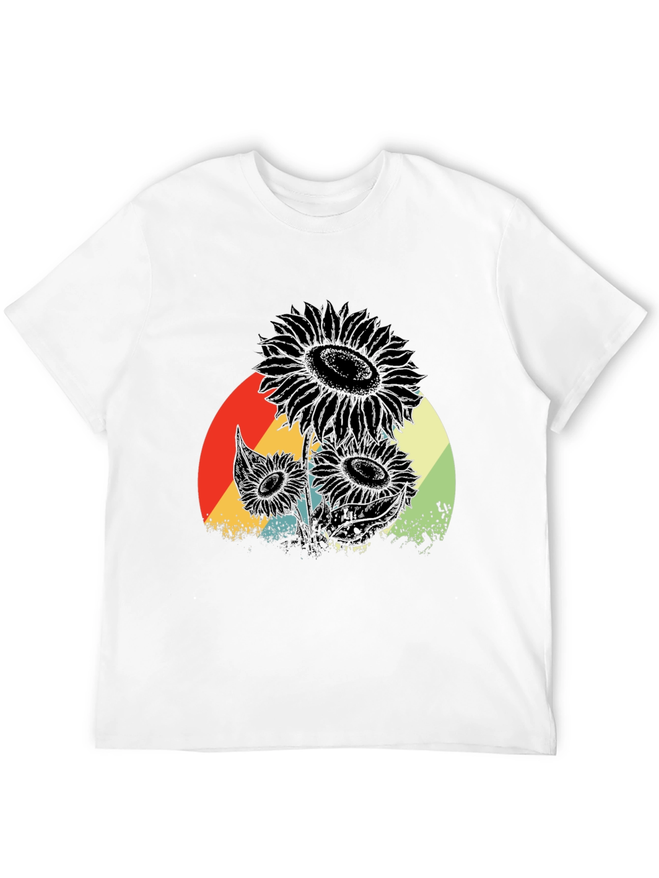Retro Sunflower Graphic Tee - Black Cotton T-Shirt