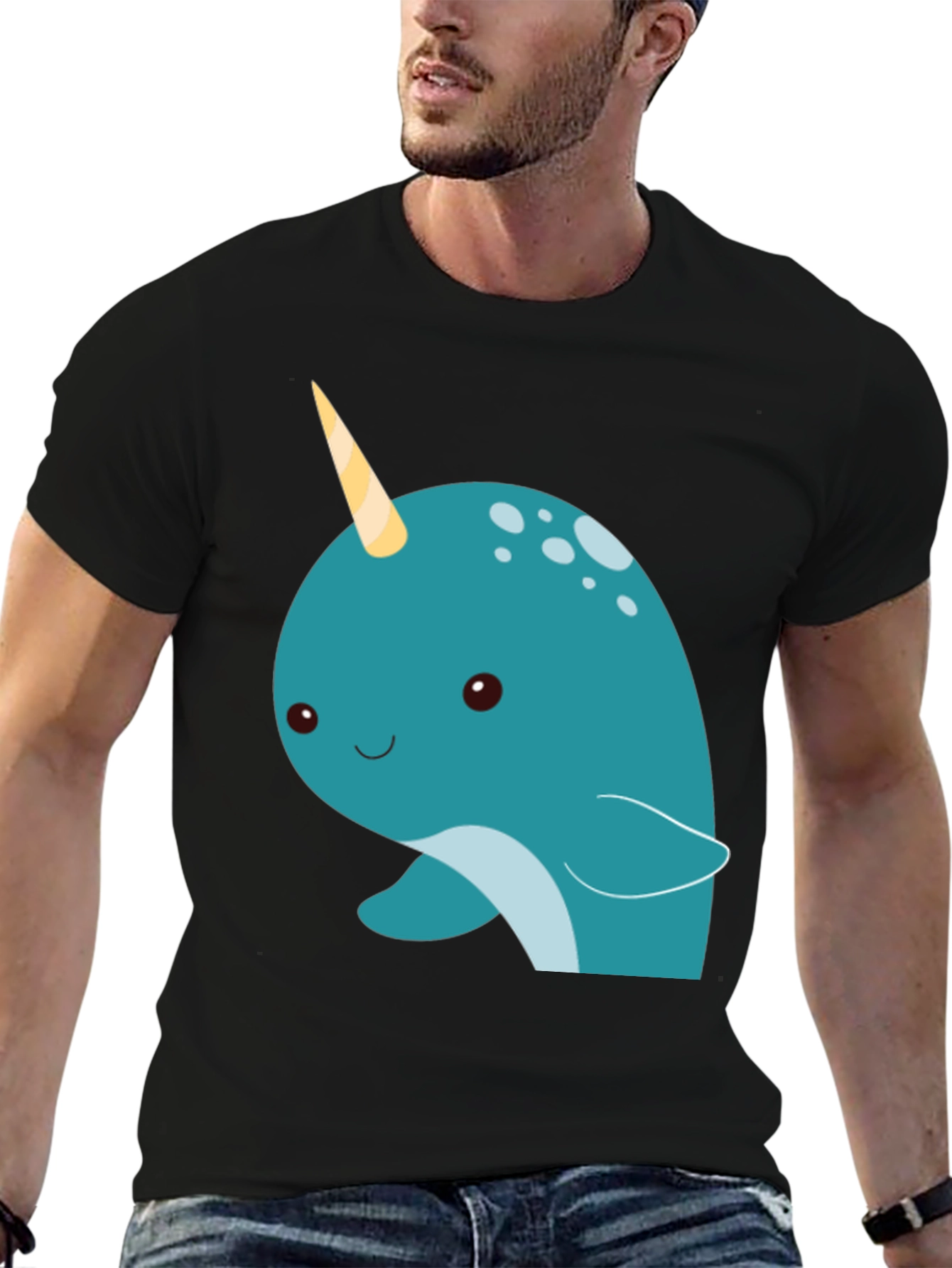 Cute Narwhal Graphic Tee - Black Cotton T-Shirt