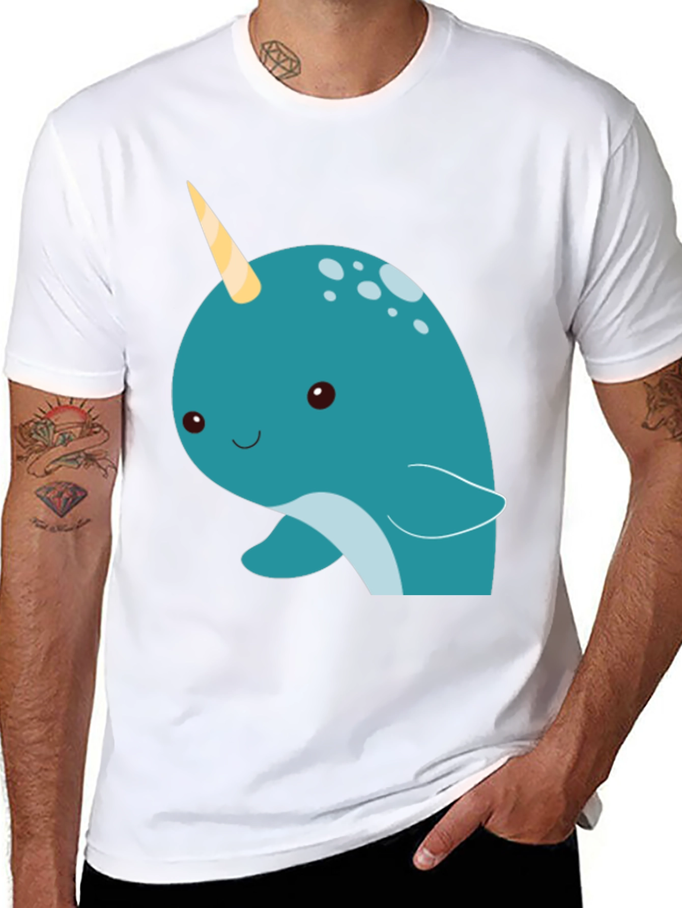 Cute Narwhal Graphic Tee - Black Cotton T-Shirt