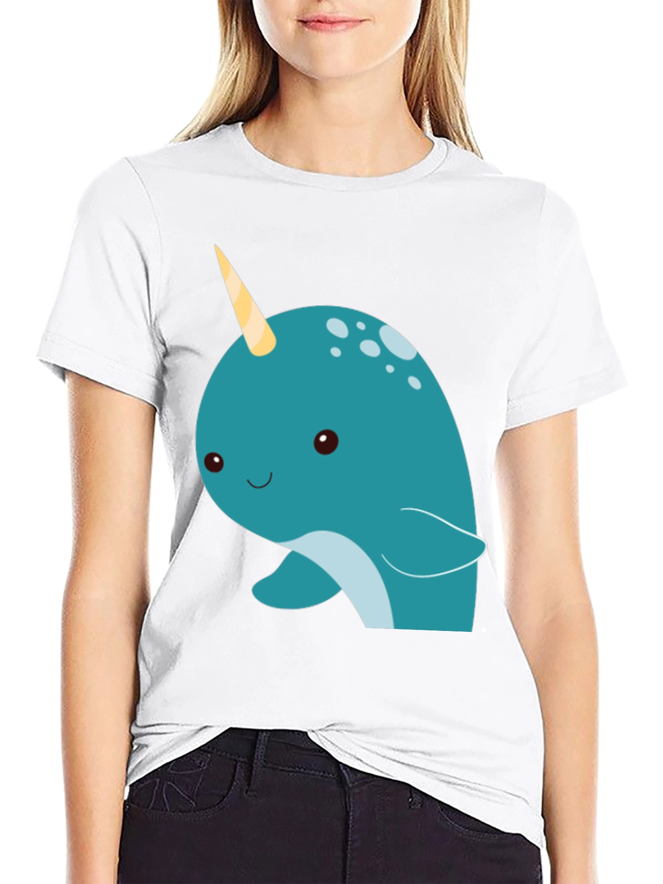 Cute Narwhal Graphic Tee - Black Cotton T-Shirt