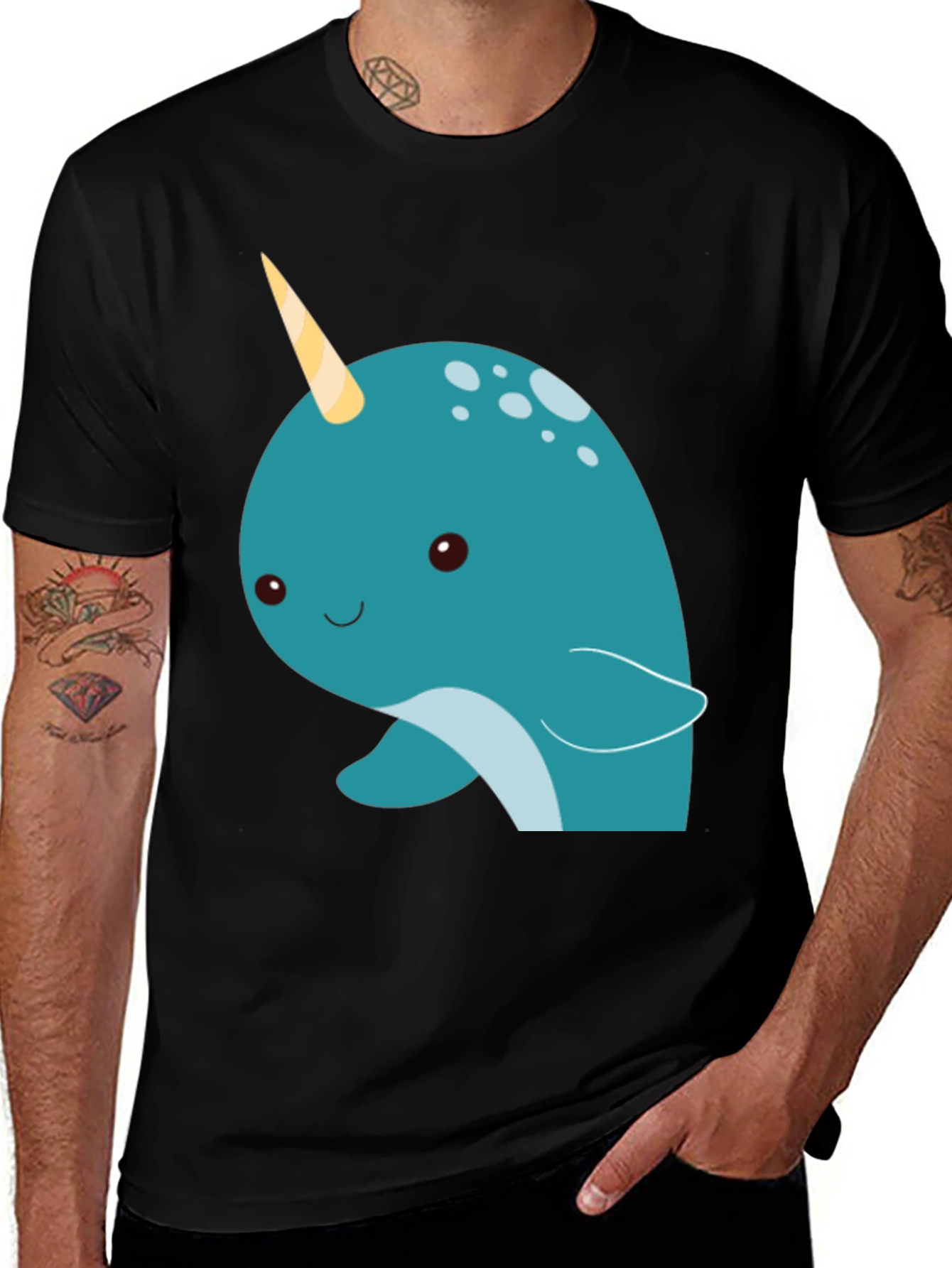 Cute Narwhal Graphic Tee - Black Cotton T-Shirt