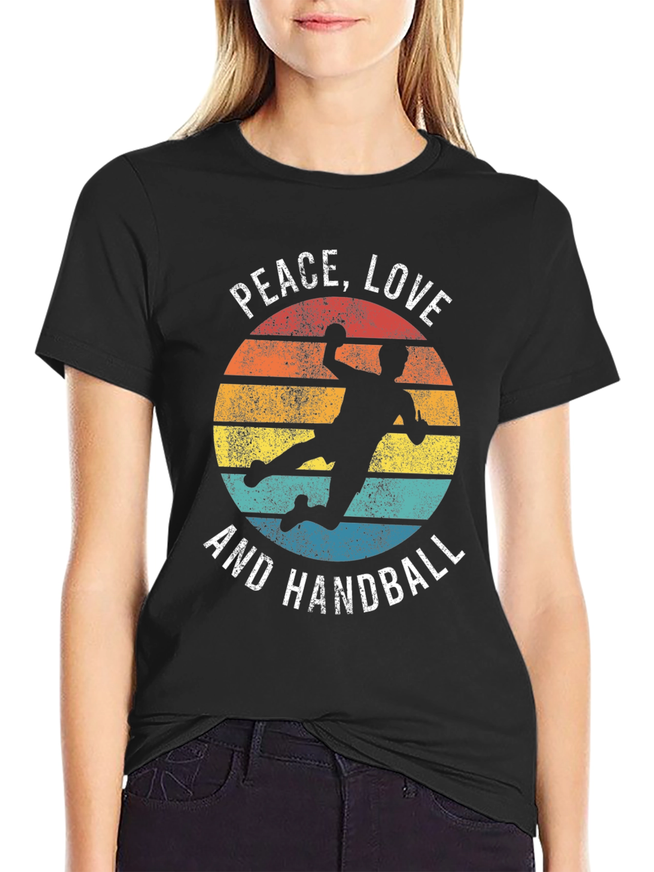 Peace Love Handball Retro Graphic T-Shirt
