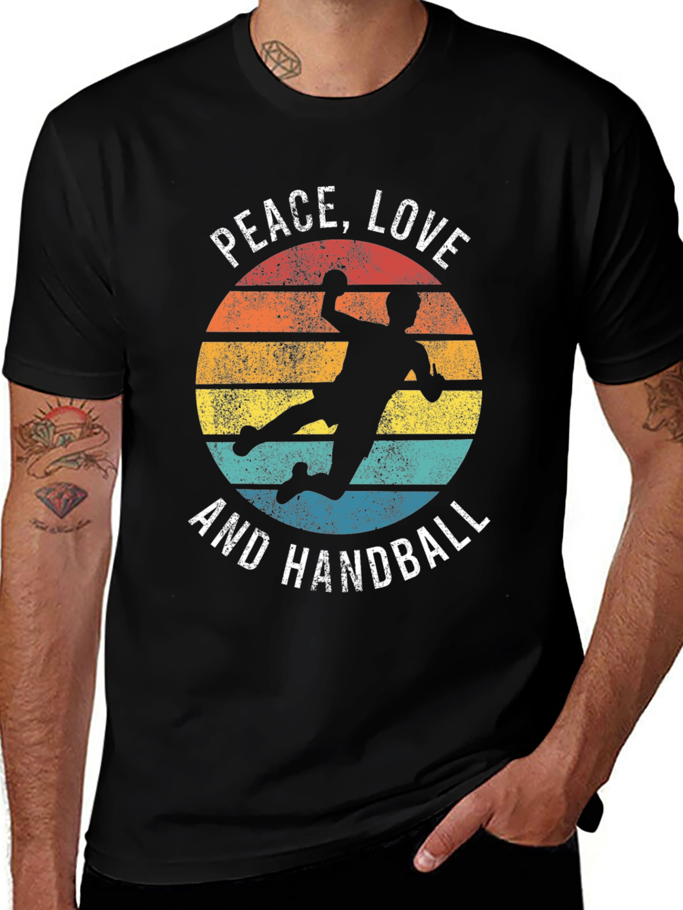 Peace Love Handball Retro Graphic T-Shirt