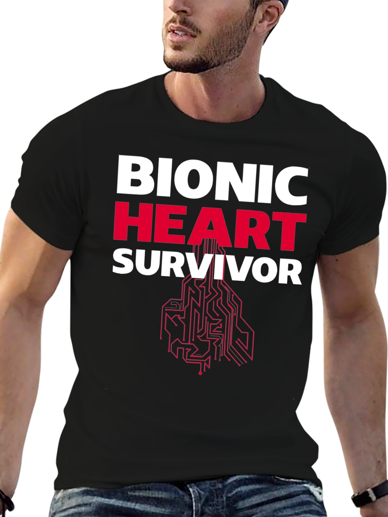 Bionic Heart Survivor T-Shirt - Futuristic Design