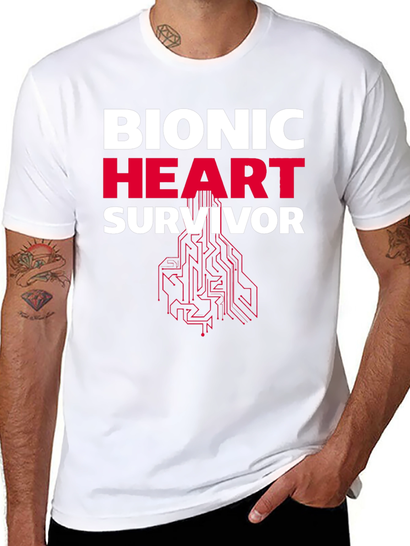 Bionic Heart Survivor T-Shirt - Futuristic Design
