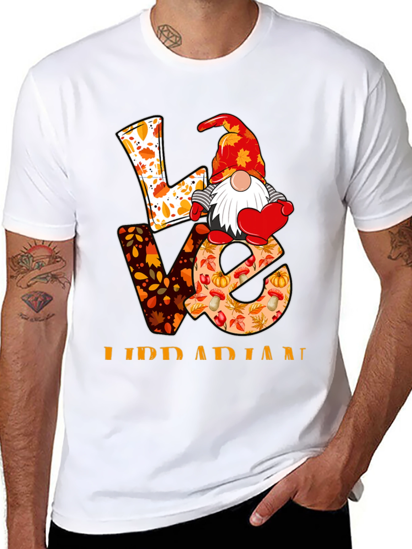 Love Librarian Gnome Autumn T-Shirt