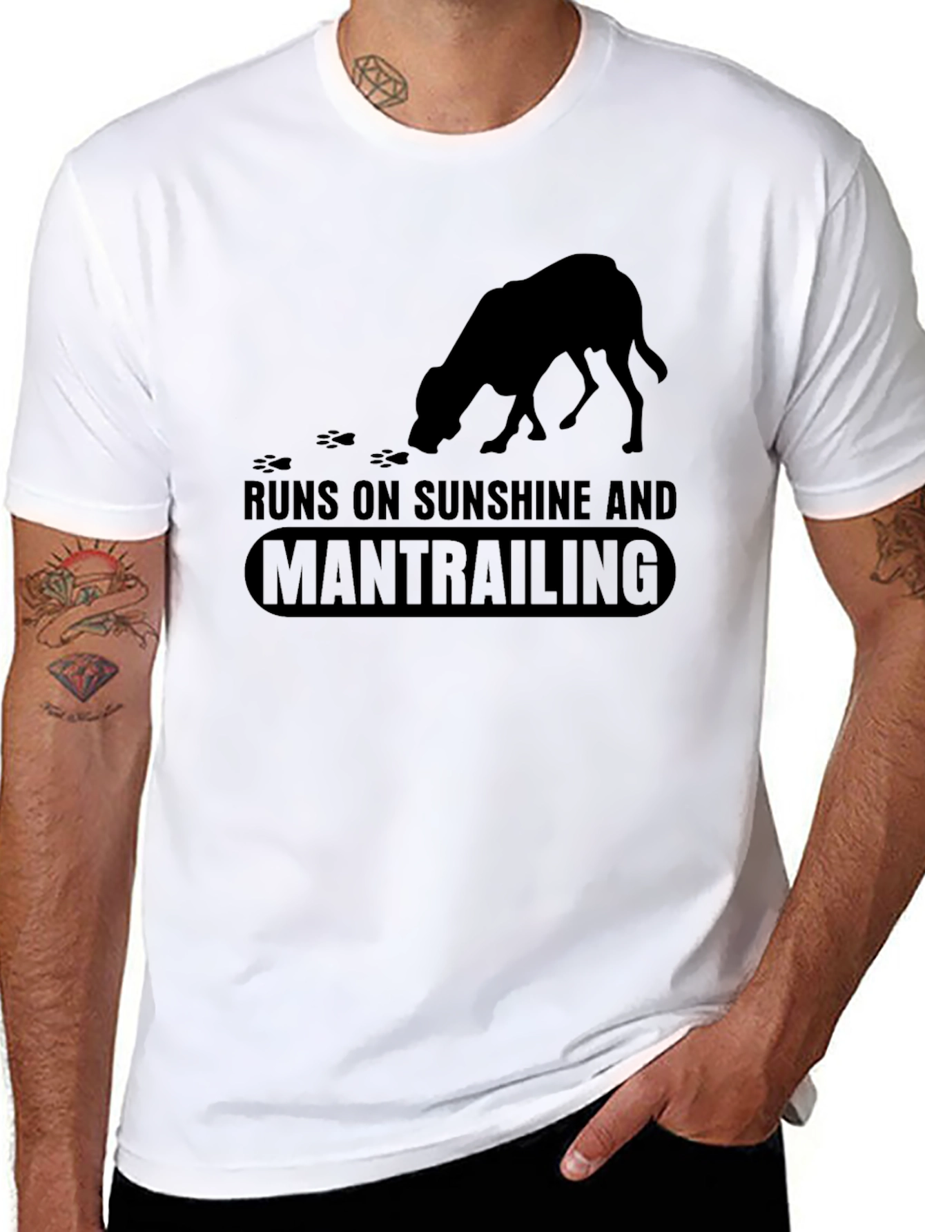 Runs on Sunshine and Mantrailing Black T-Shirt