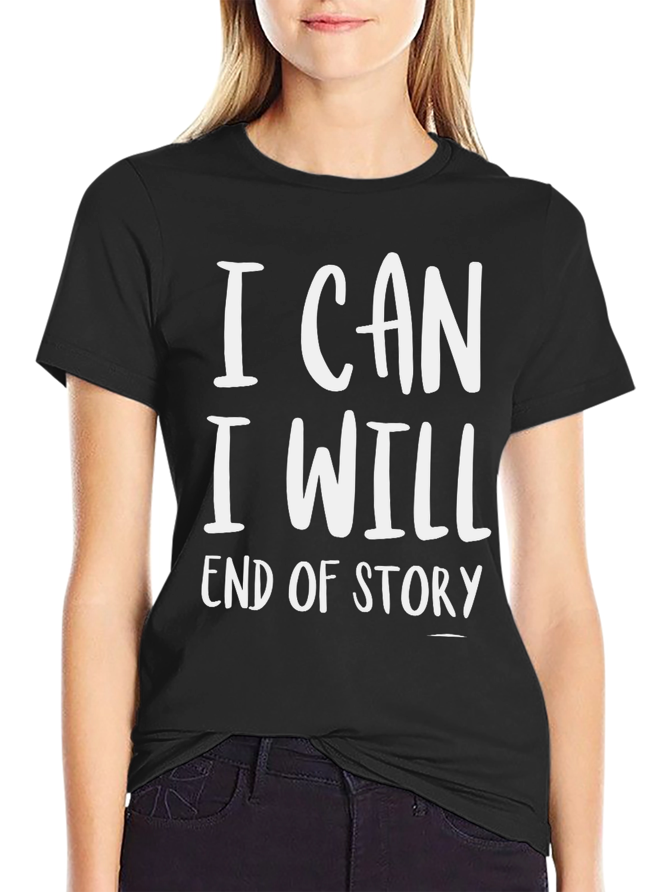 I Can I Will T-Shirt Black Cotton Motivational Slogan