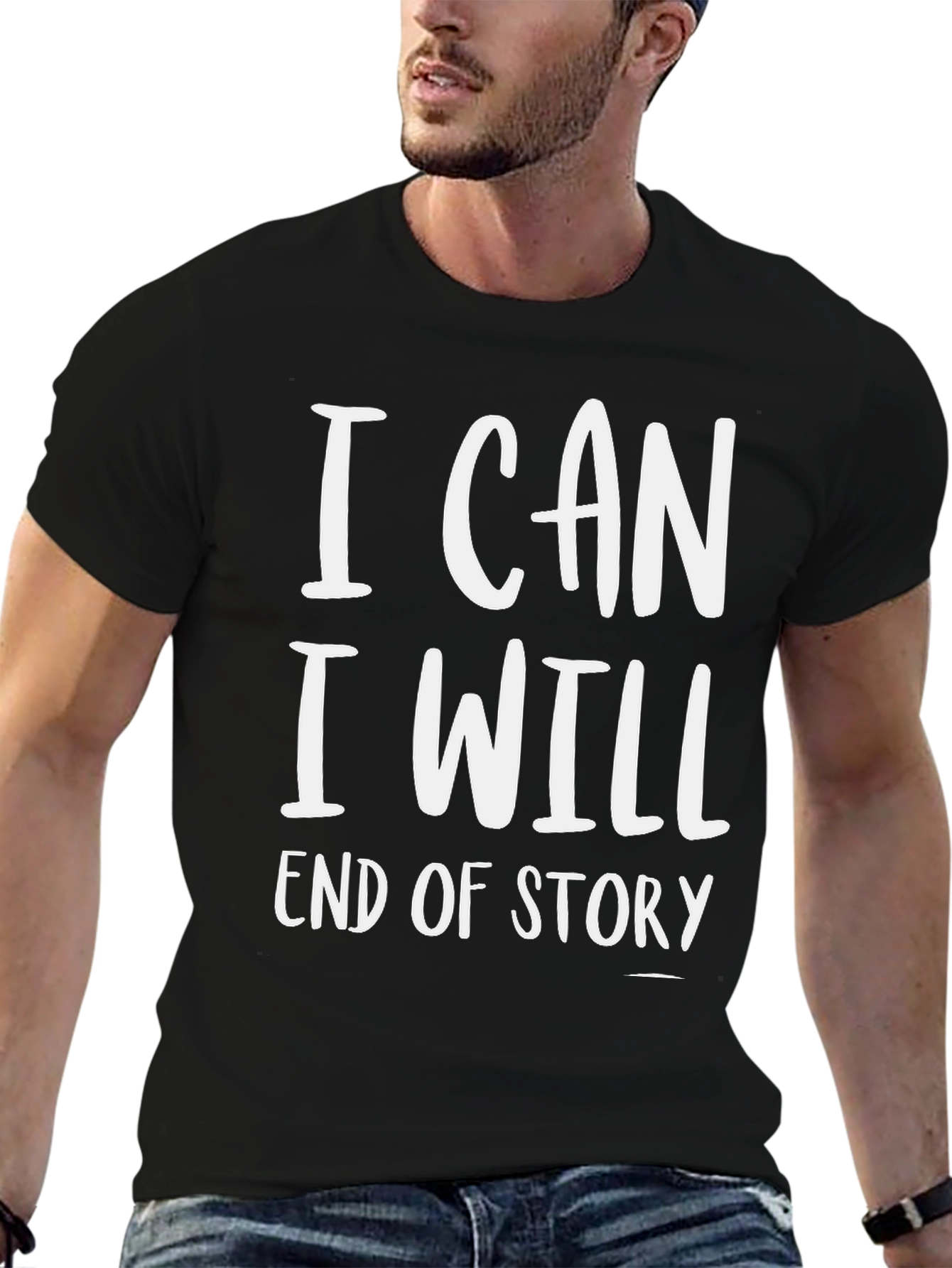 I Can I Will T-Shirt Black Cotton Motivational Slogan