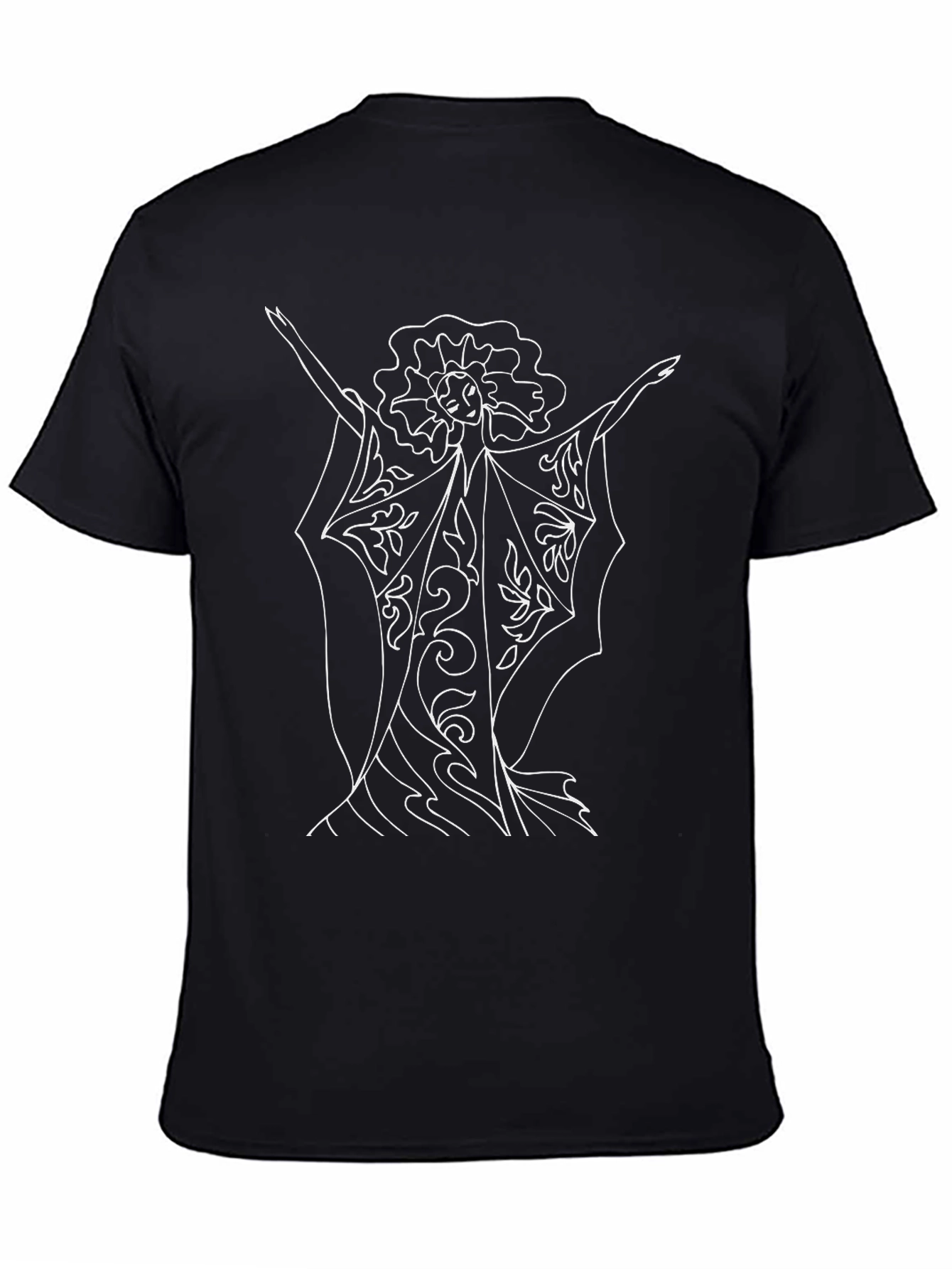Black T-Shirt with Artistic White Line Drawing