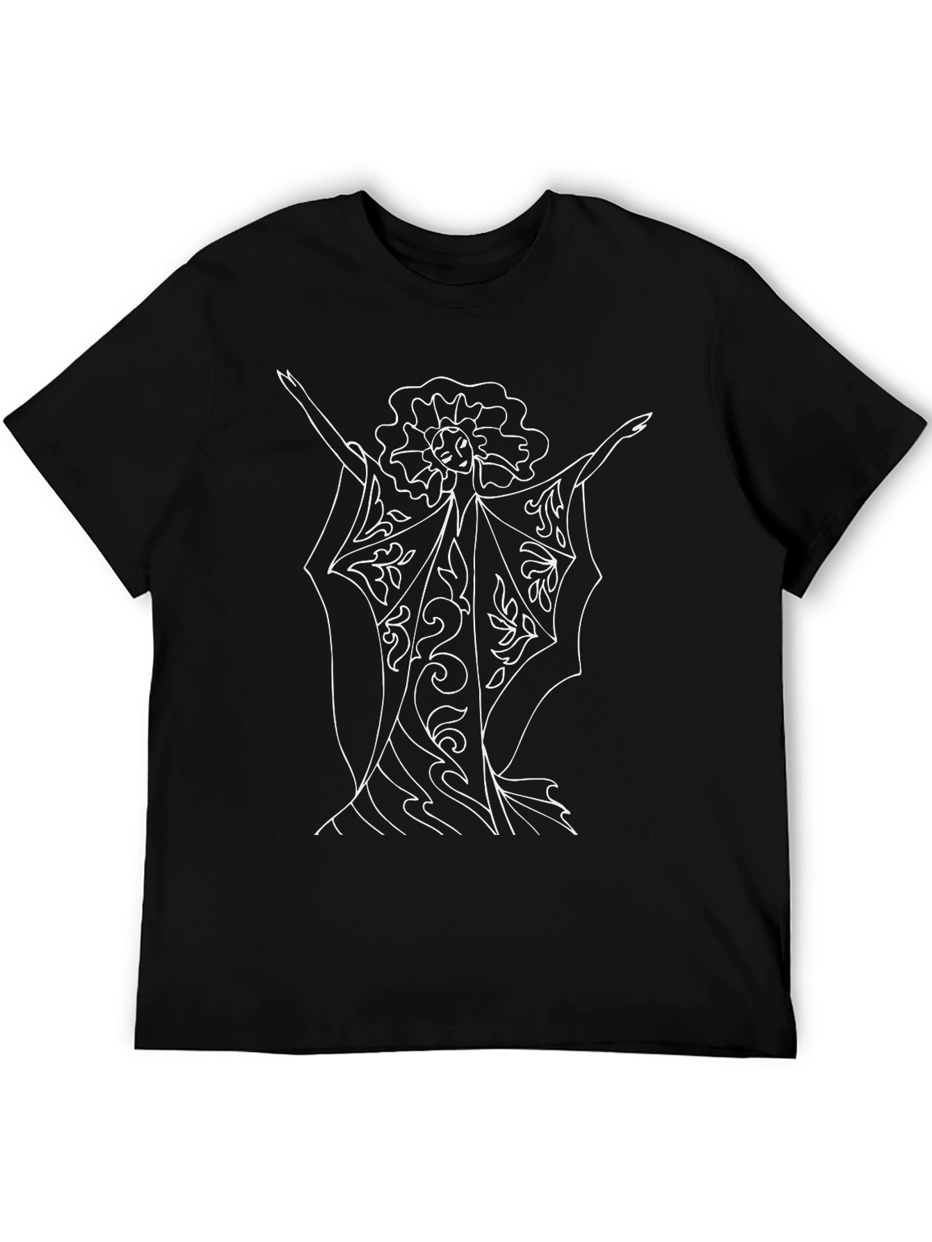 Black T-Shirt with Artistic White Line Drawing