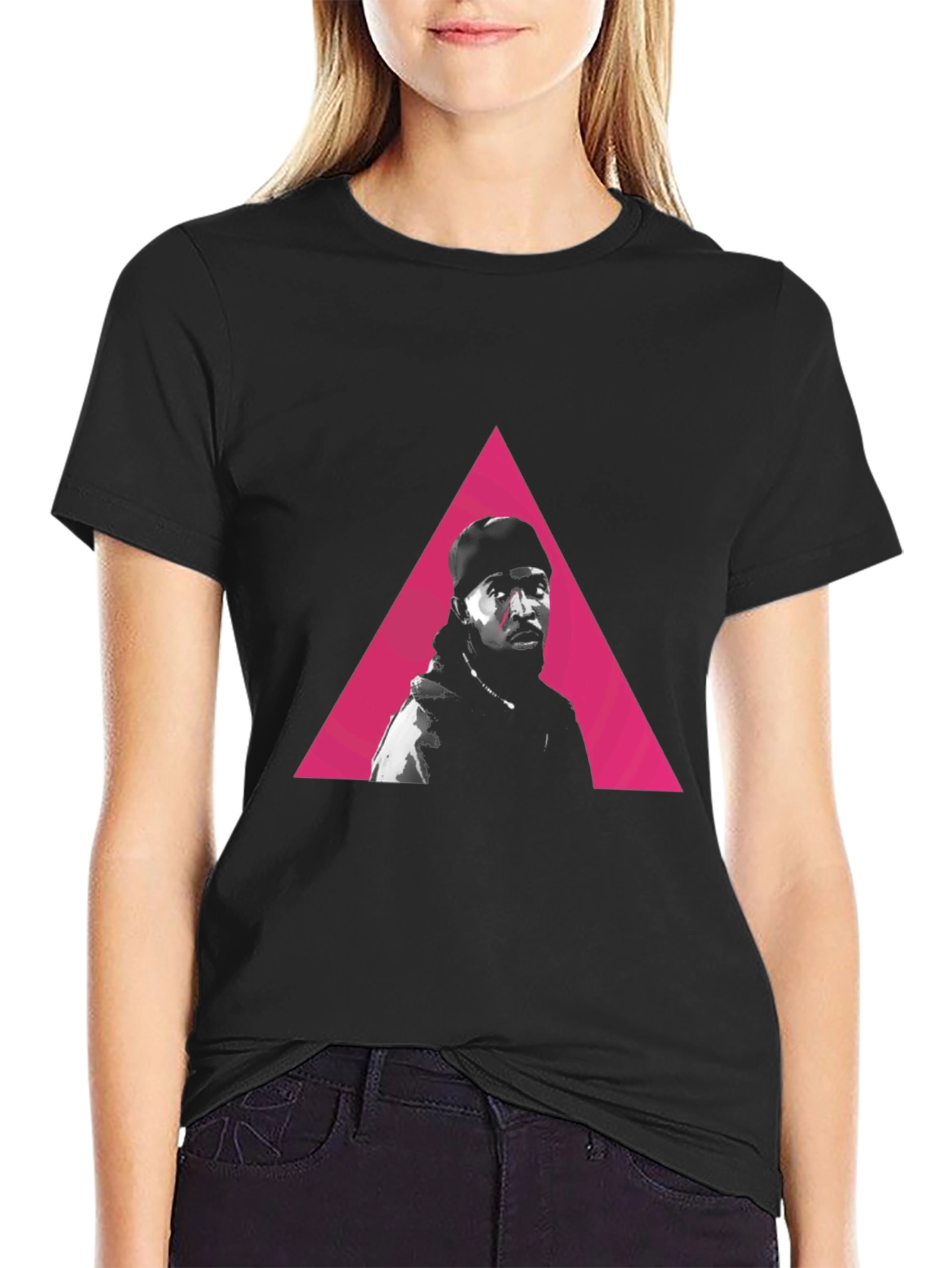 Pink Triangle Portrait Black Graphic Tee