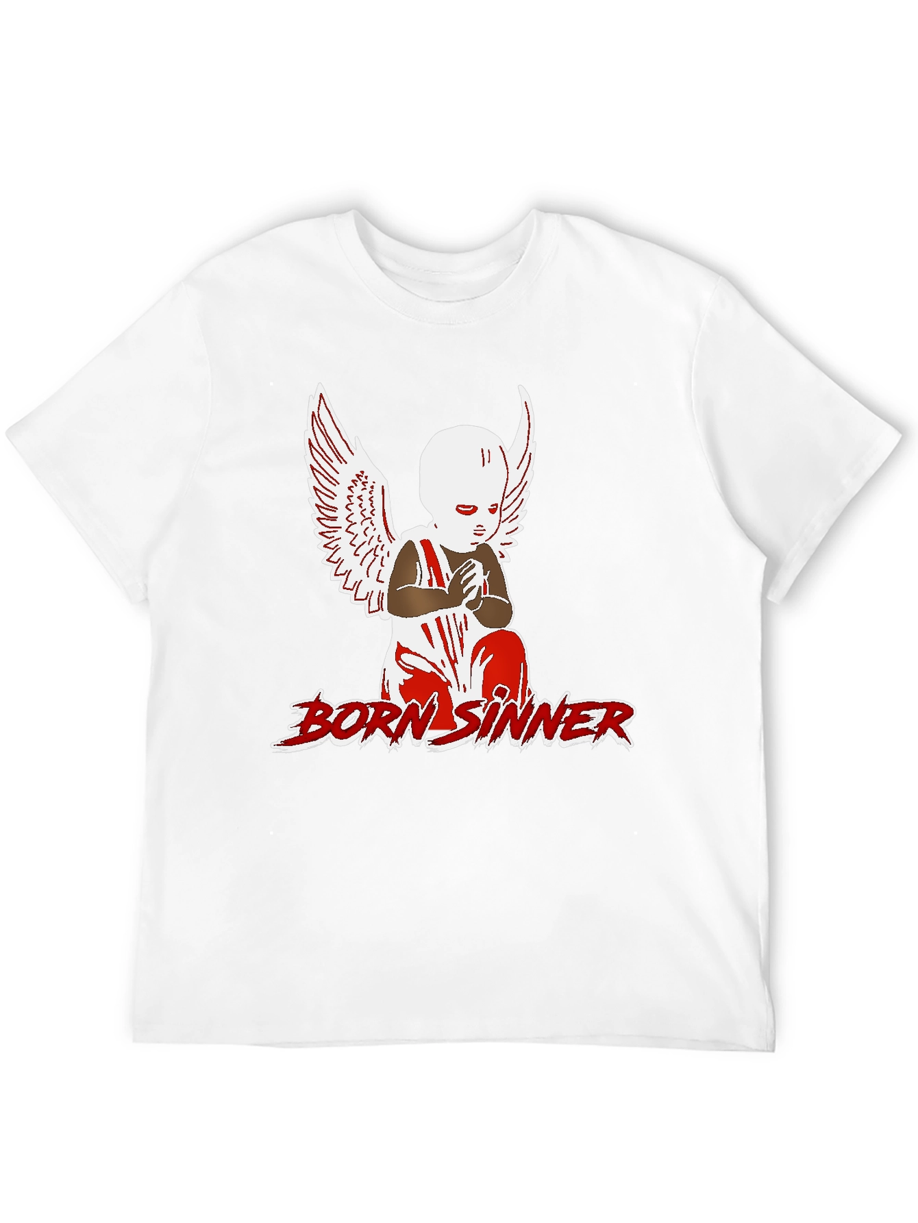 Born Sinner Graphic Tee - Angel Wings Design