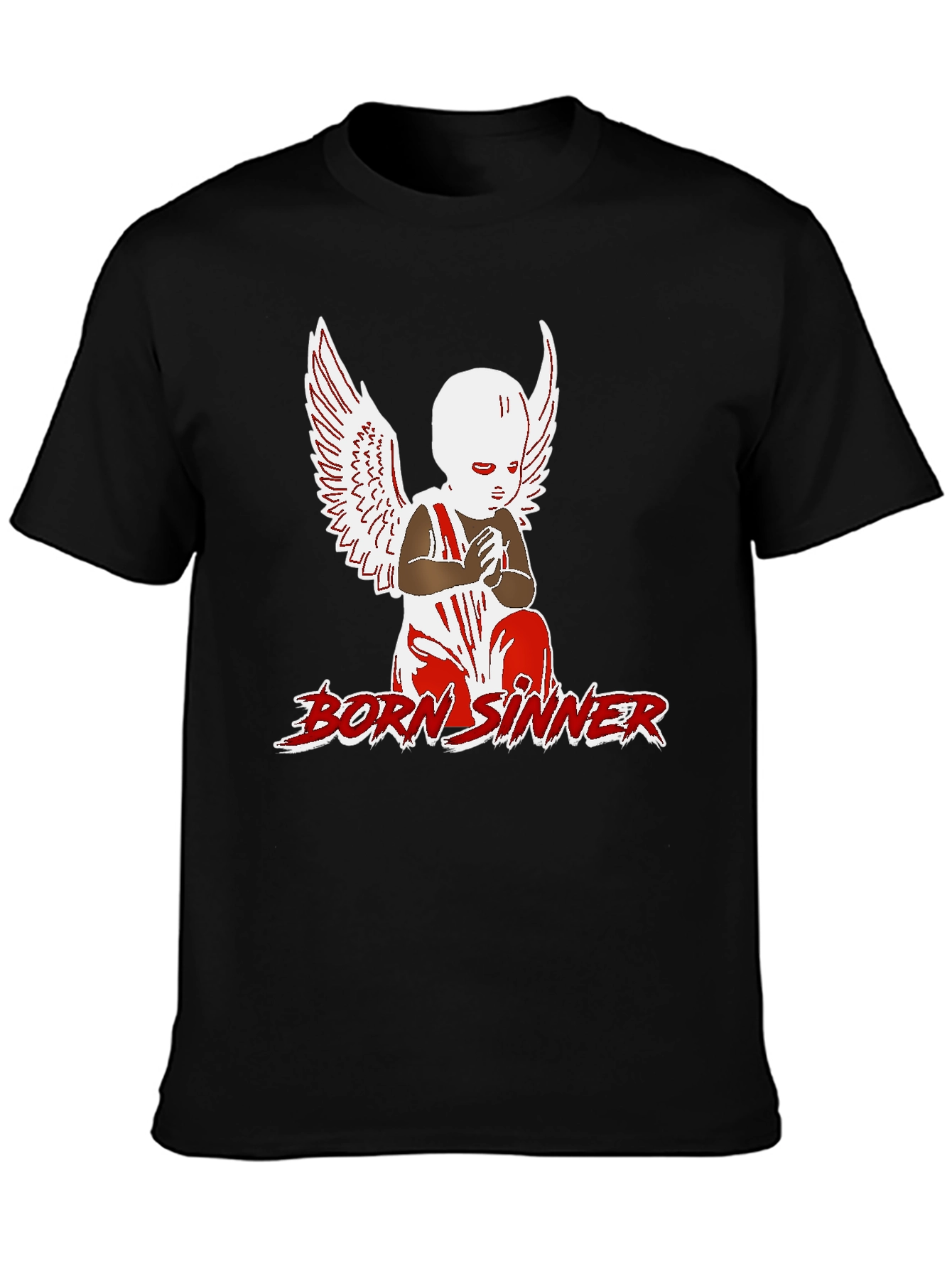 Born Sinner Graphic Tee - Angel Wings Design