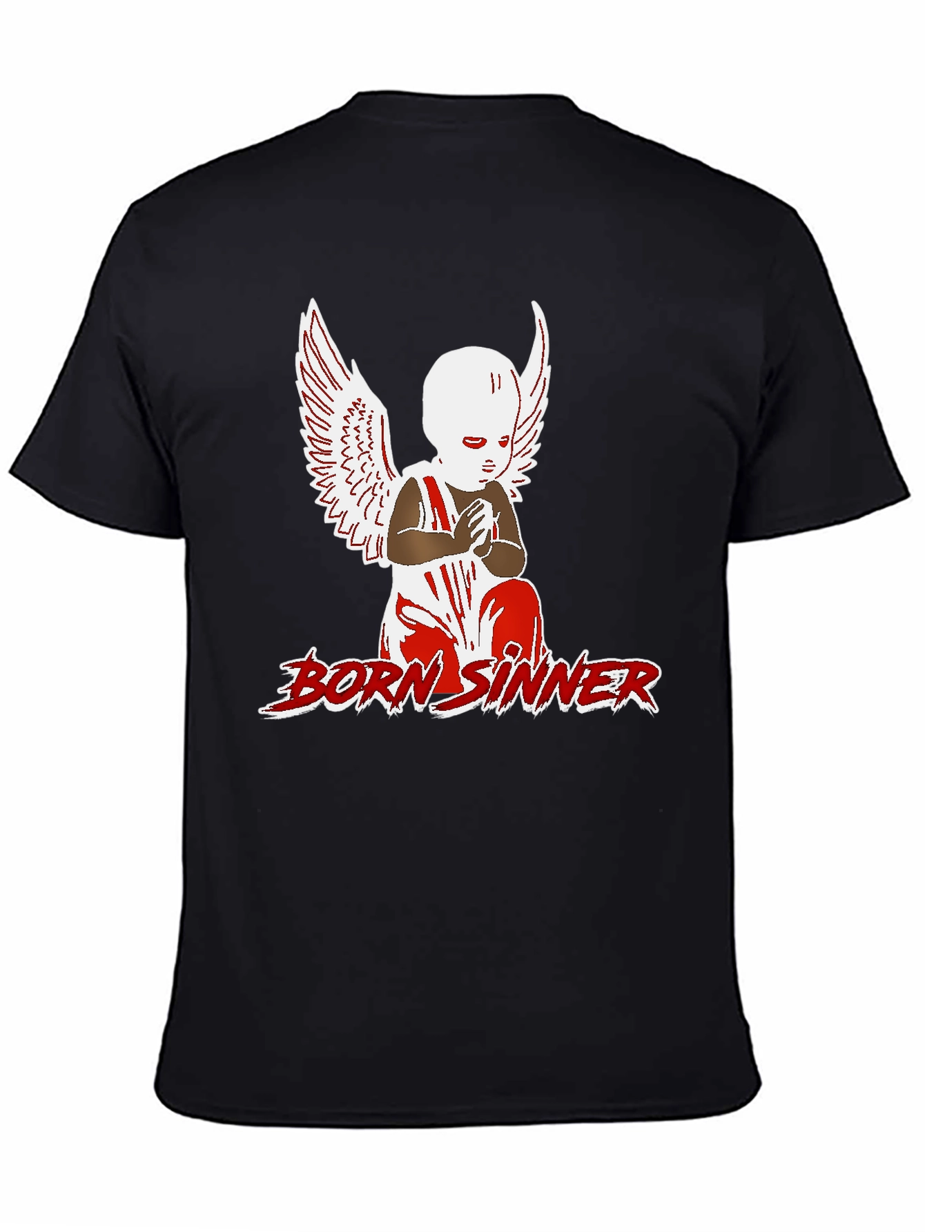 Born Sinner Graphic Tee - Angel Wings Design