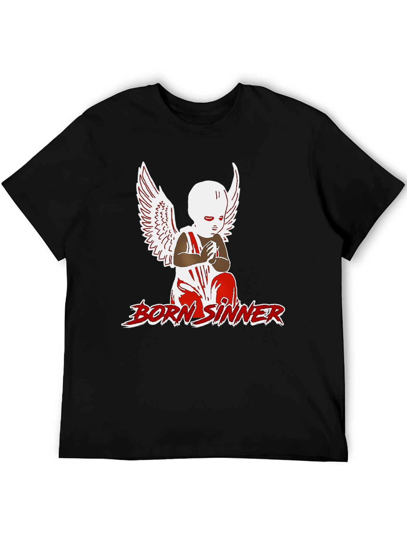 Born Sinner Graphic Tee - Angel Wings Design