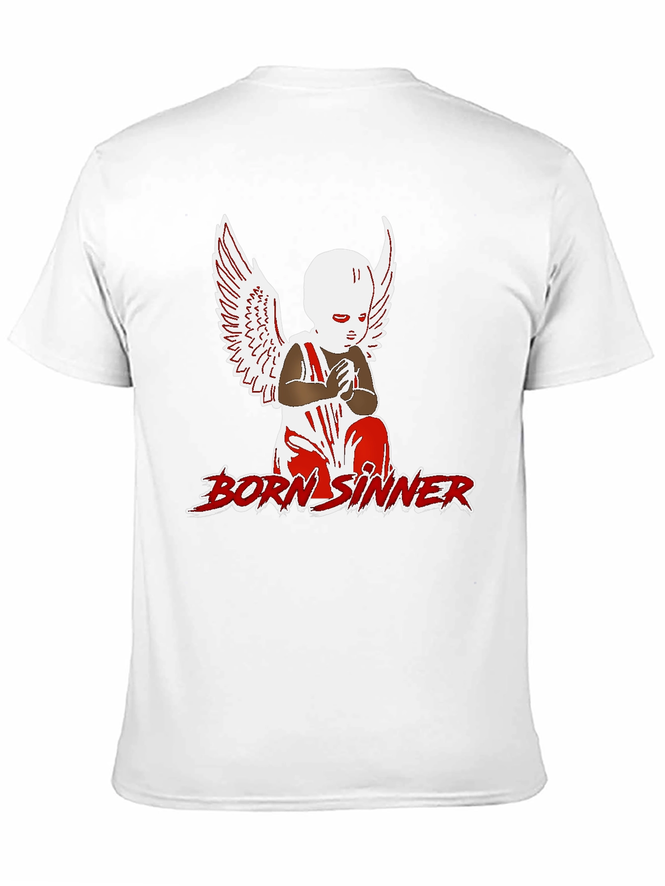 Born Sinner Graphic Tee - Angel Wings Design