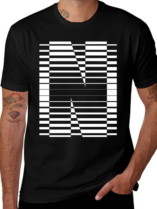 Optical Illusion N Graphic Tee - Black Cotton Crew Neck Shirt