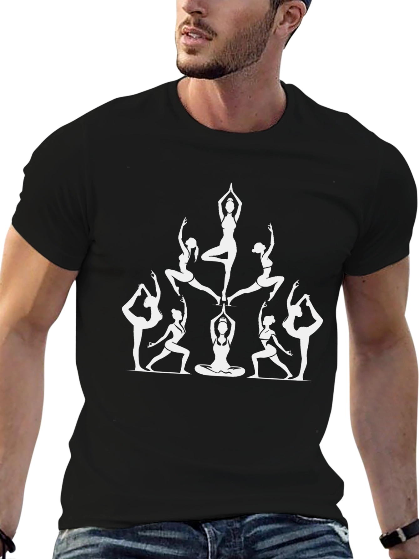 Yoga Pose Graphic Tee - Black Cotton Blend