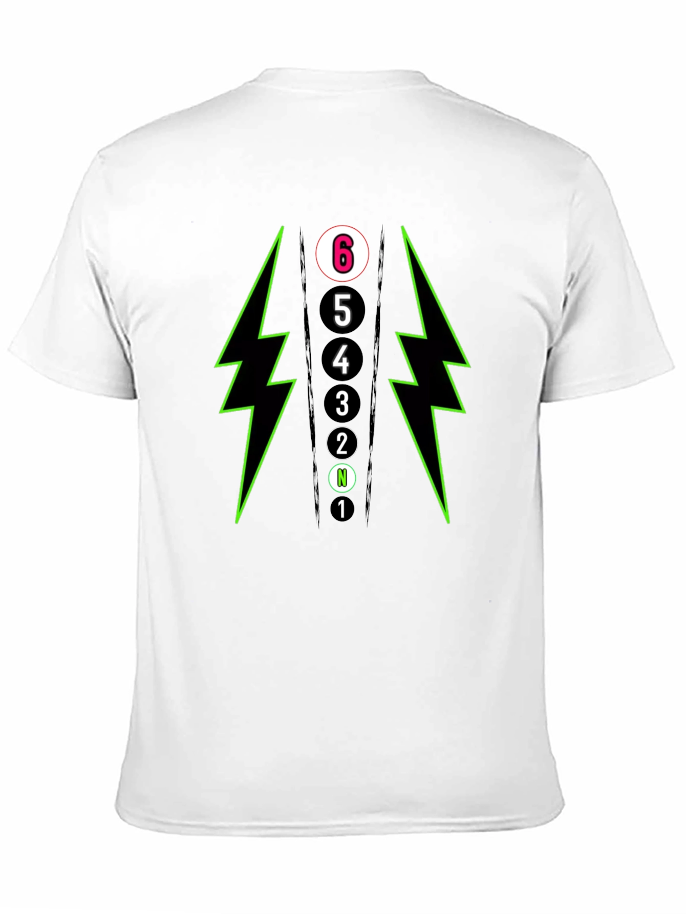6-Speed Gear Shift T-Shirt - Lightning Bolt Design