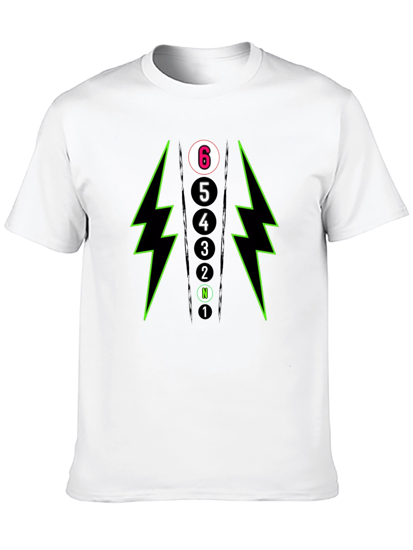 6-Speed Gear Shift T-Shirt - Lightning Bolt Design