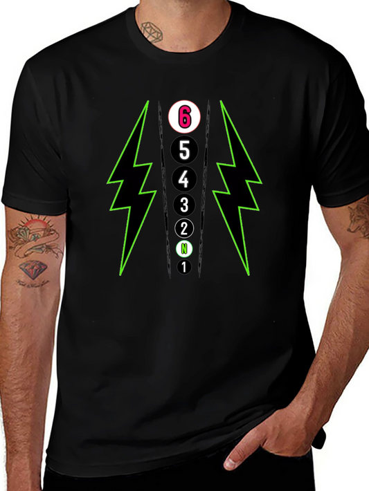 6-Speed Gear Shift T-Shirt - Lightning Bolt Design