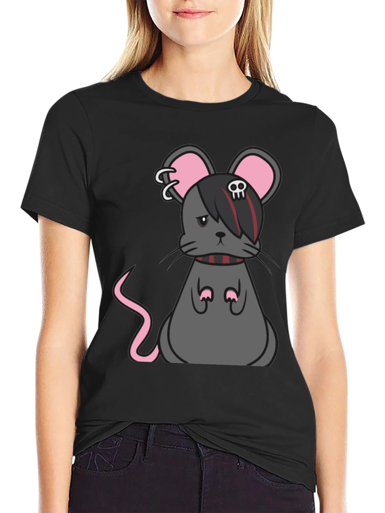 Emo Mouse Graphic Tee - Black Cotton Blend