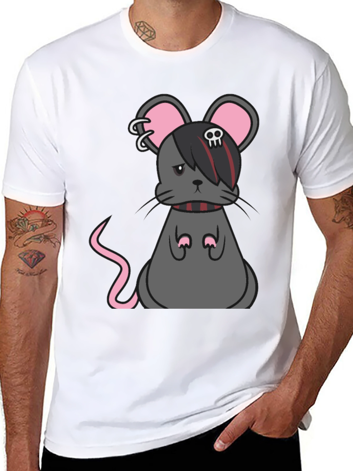 Emo Mouse Graphic Tee - Black Cotton Blend