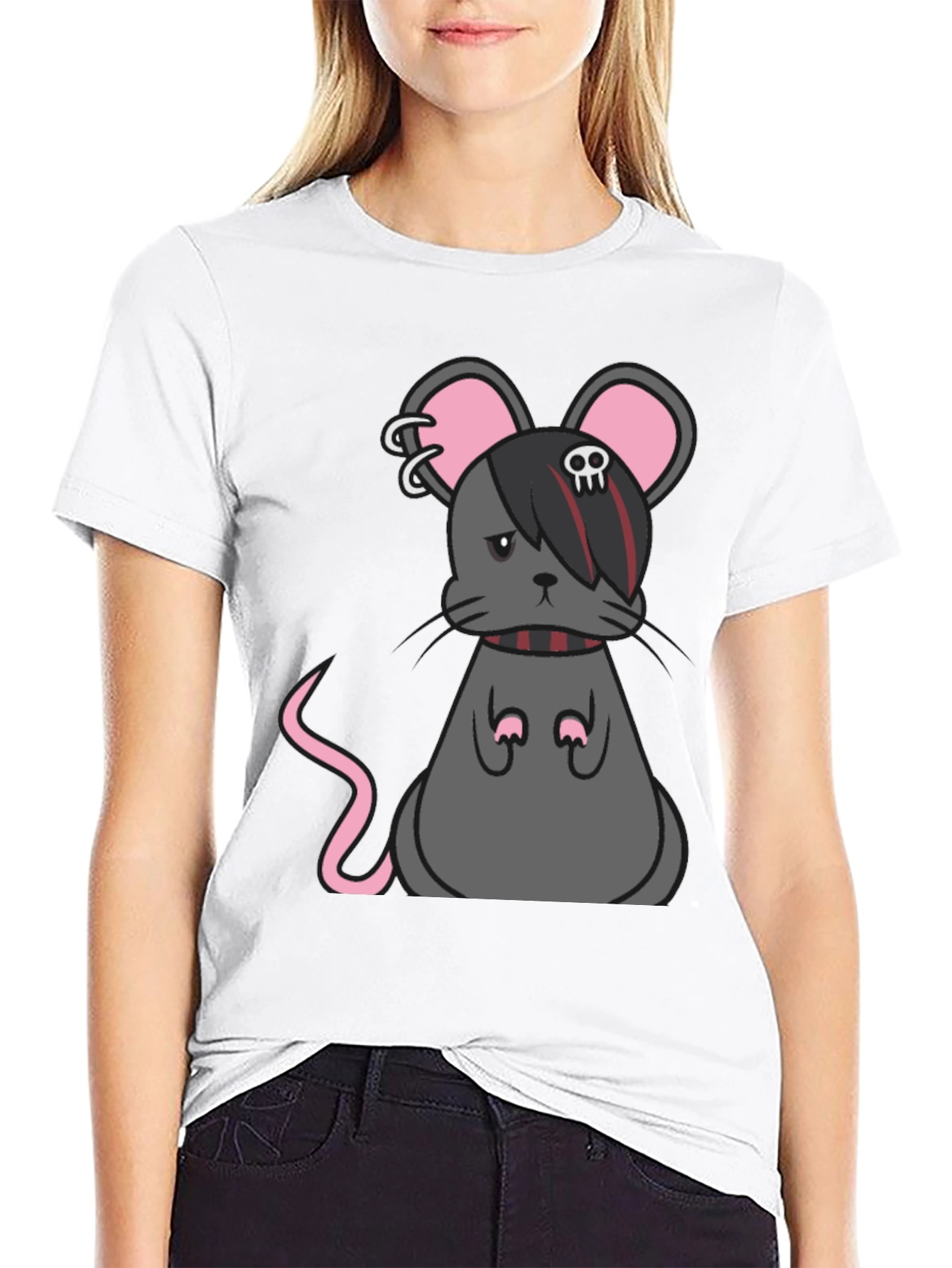 Emo Mouse Graphic Tee - Black Cotton Blend