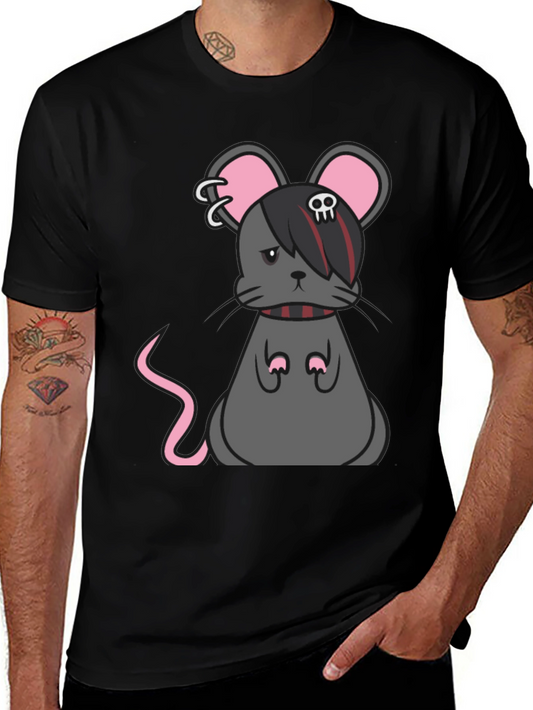 Emo Mouse Graphic Tee - Black Cotton Blend
