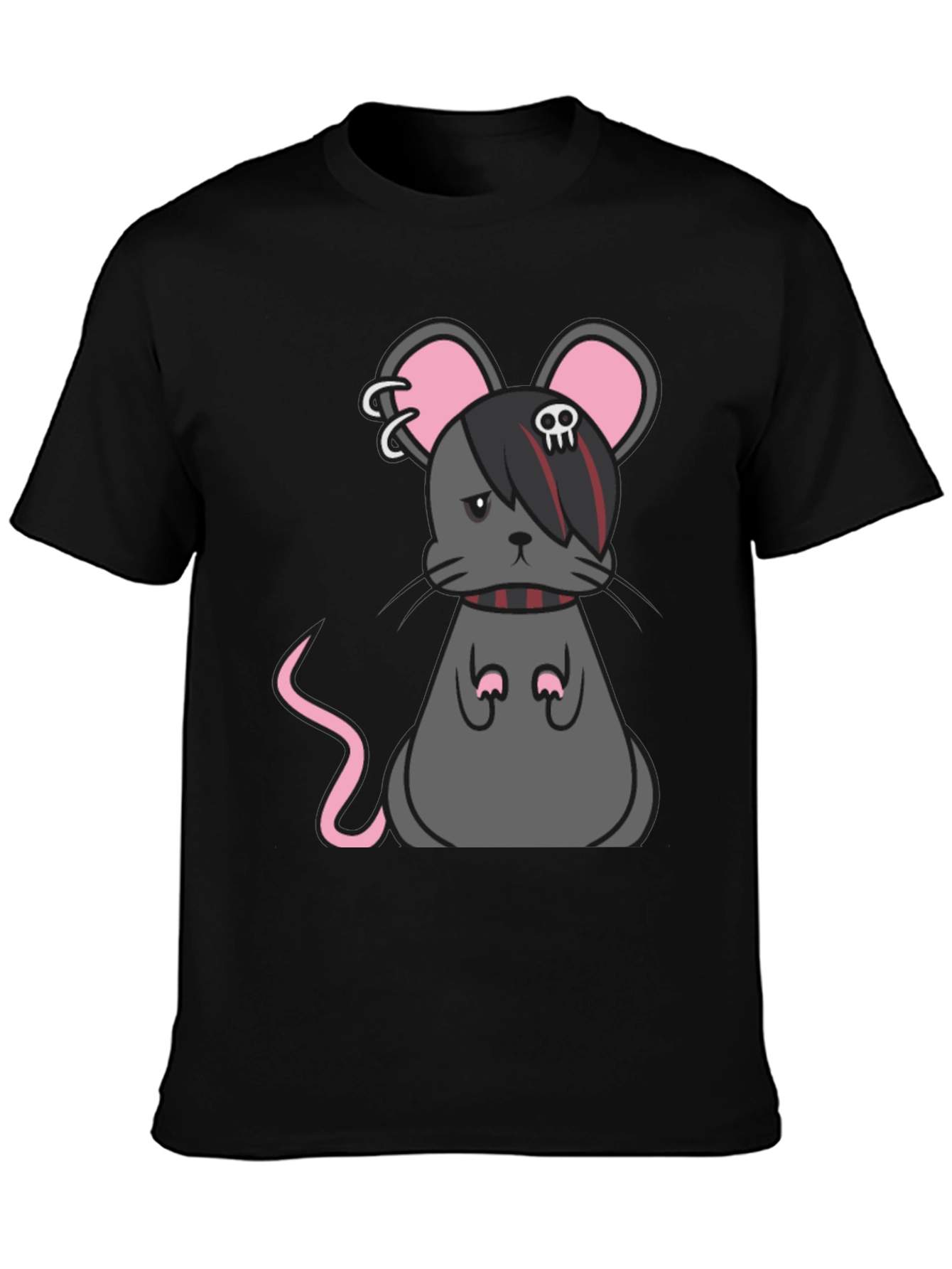 Emo Mouse Graphic Tee - Black Cotton Blend