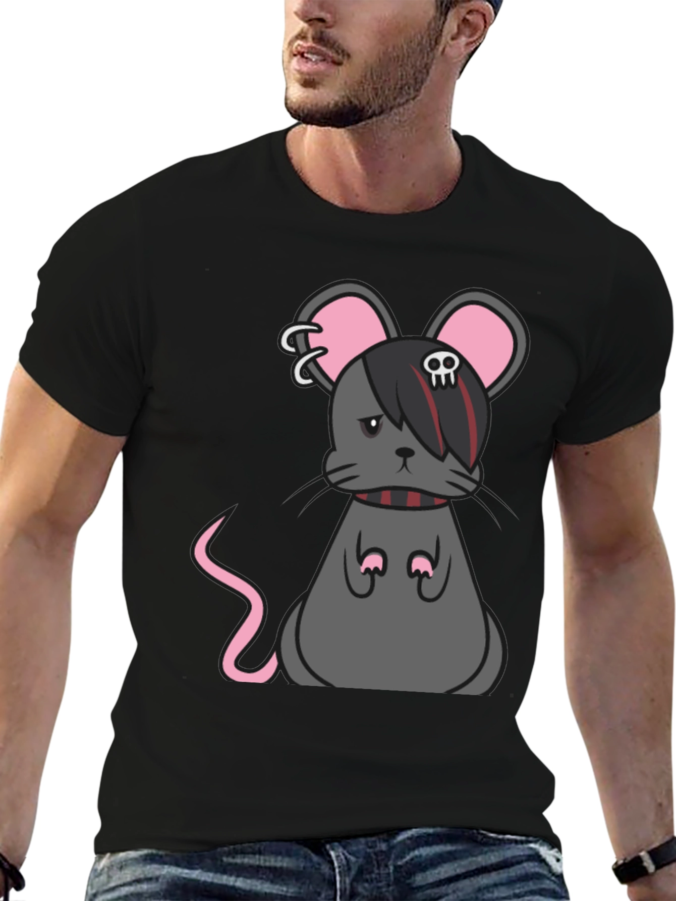 Emo Mouse Graphic Tee - Black Cotton Blend