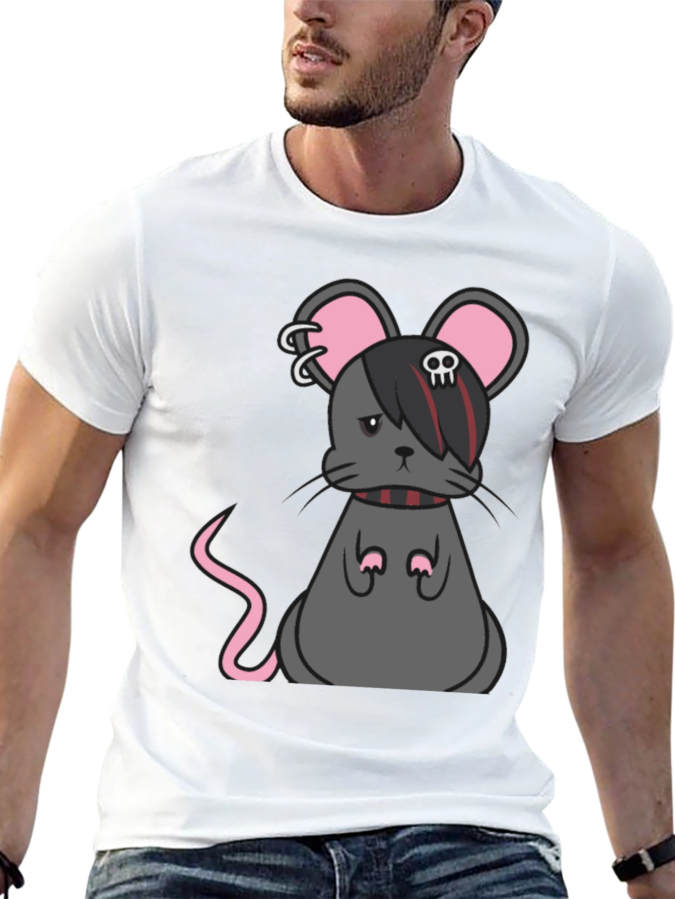 Emo Mouse Graphic Tee - Black Cotton Blend